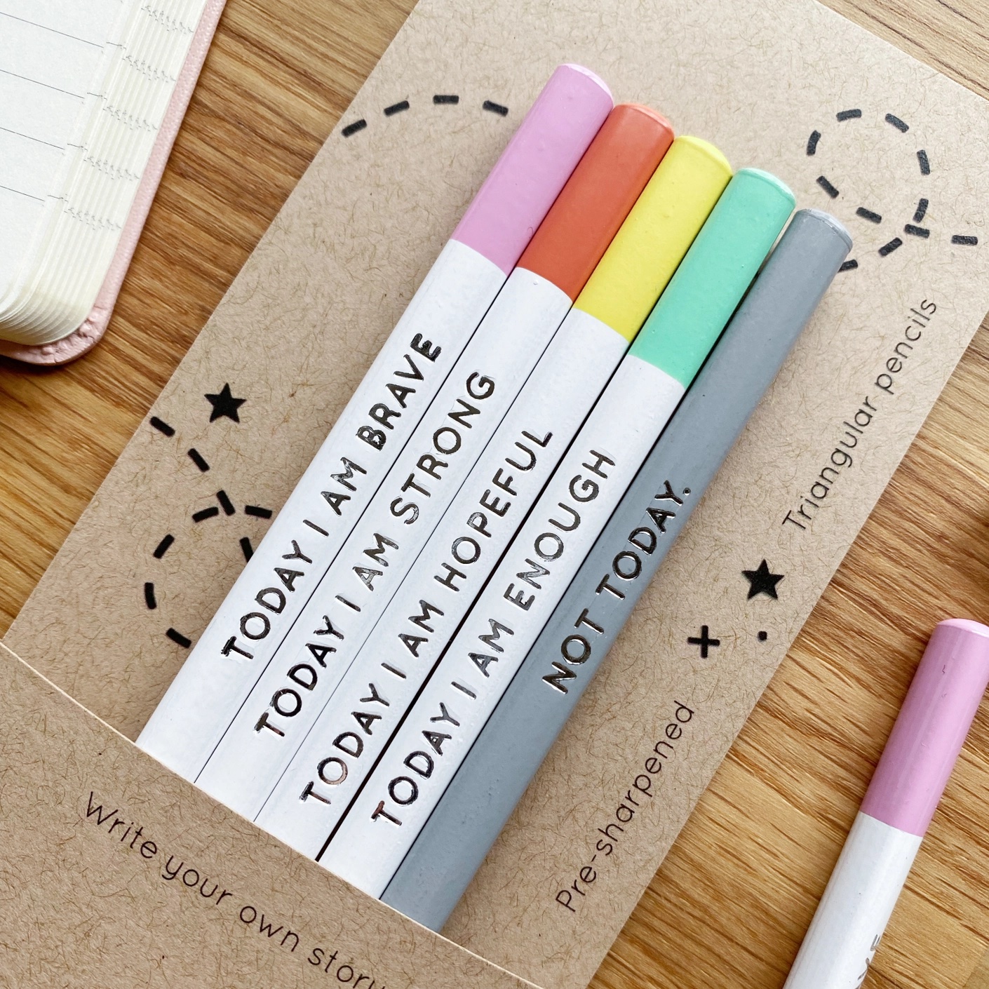 Set Of Five 'Today I Am' Positive Pencils - alternative angle
