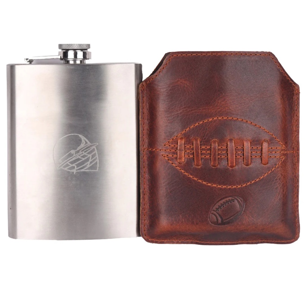Buffalo Leather Rugby Hip Flask - alternative angle
