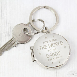 Personalised You Mean The World To Me Keyring: A beautiful metal keyring displaying a custom photo and the engraved message "You Mean The World To Me." A perfect sentimental gift showing high-quality engraving and photo clarity.