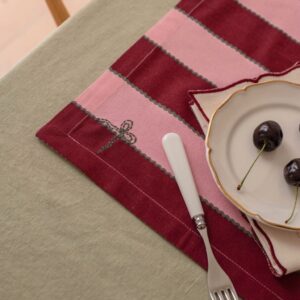 Set of Two Cotton Placemats | Bold Stripe Burgundy - Thumbnail 2